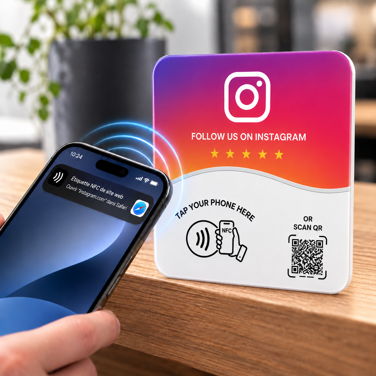 Utilisation de la plaque NFC Instagram JUGEO avec smartphone