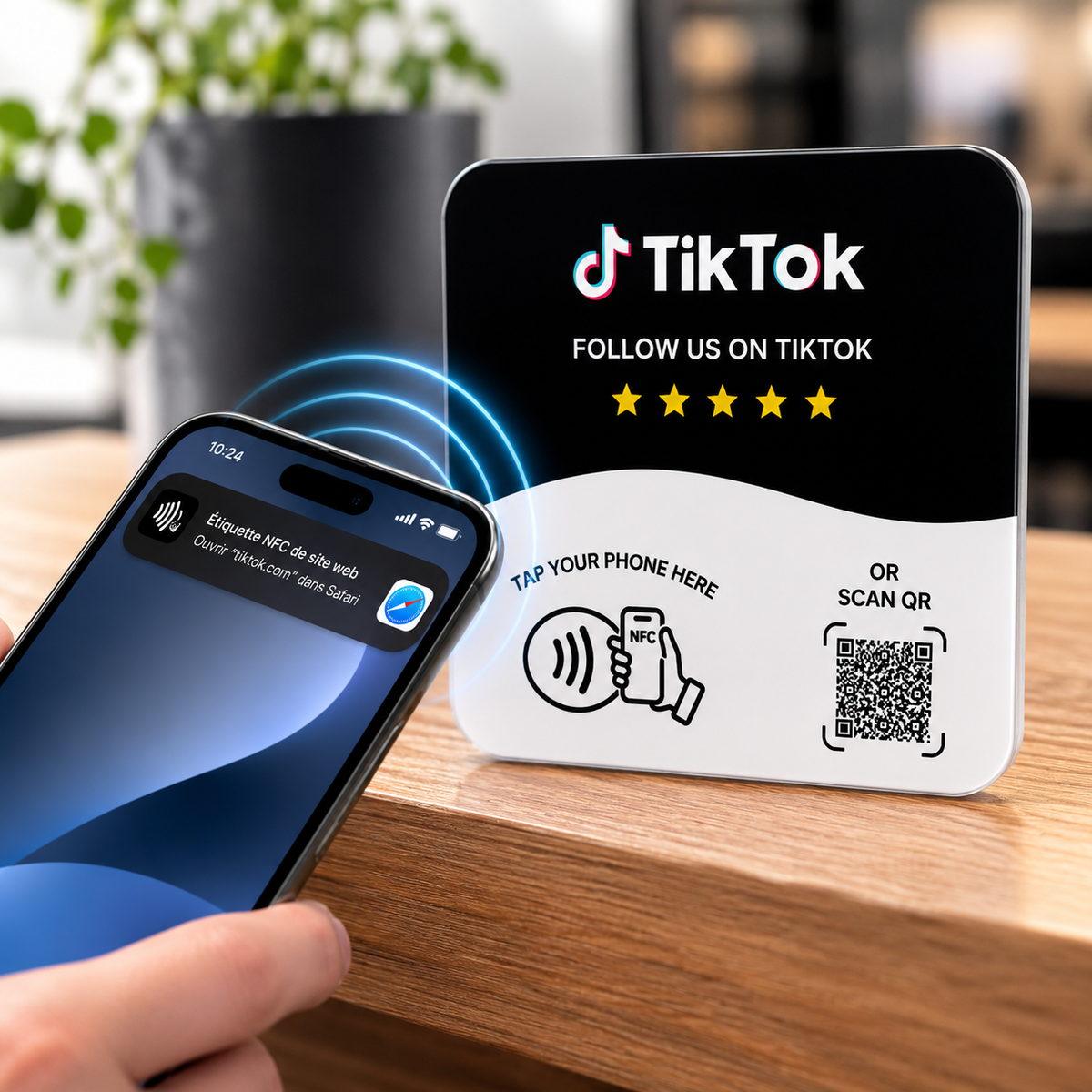 Utilisation de la plaque NFC TikTok JUGEO avec smartphone