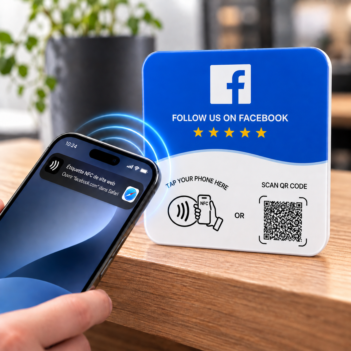 Utilisation de la plaque NFC Facebook JUGEO avec smartphone
